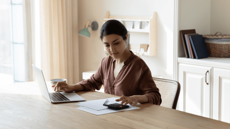 Indian woman sorting out her admin finances