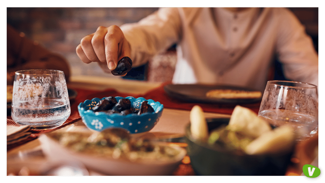 close-up of Middle Eastern man eating during a date