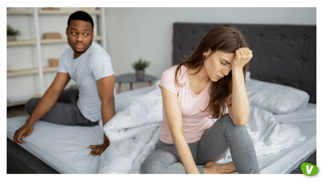 young multiracial couple experiencing relationship problems, dead bedroom concept