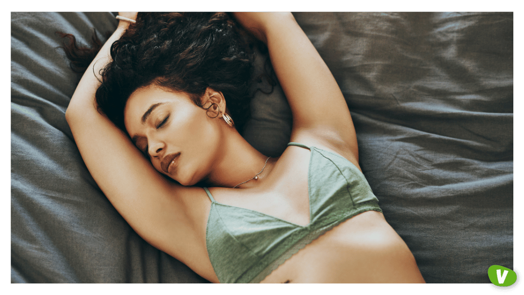 shot of a young woman wearing underwear while relaxing in her bedroom, mental health and sex